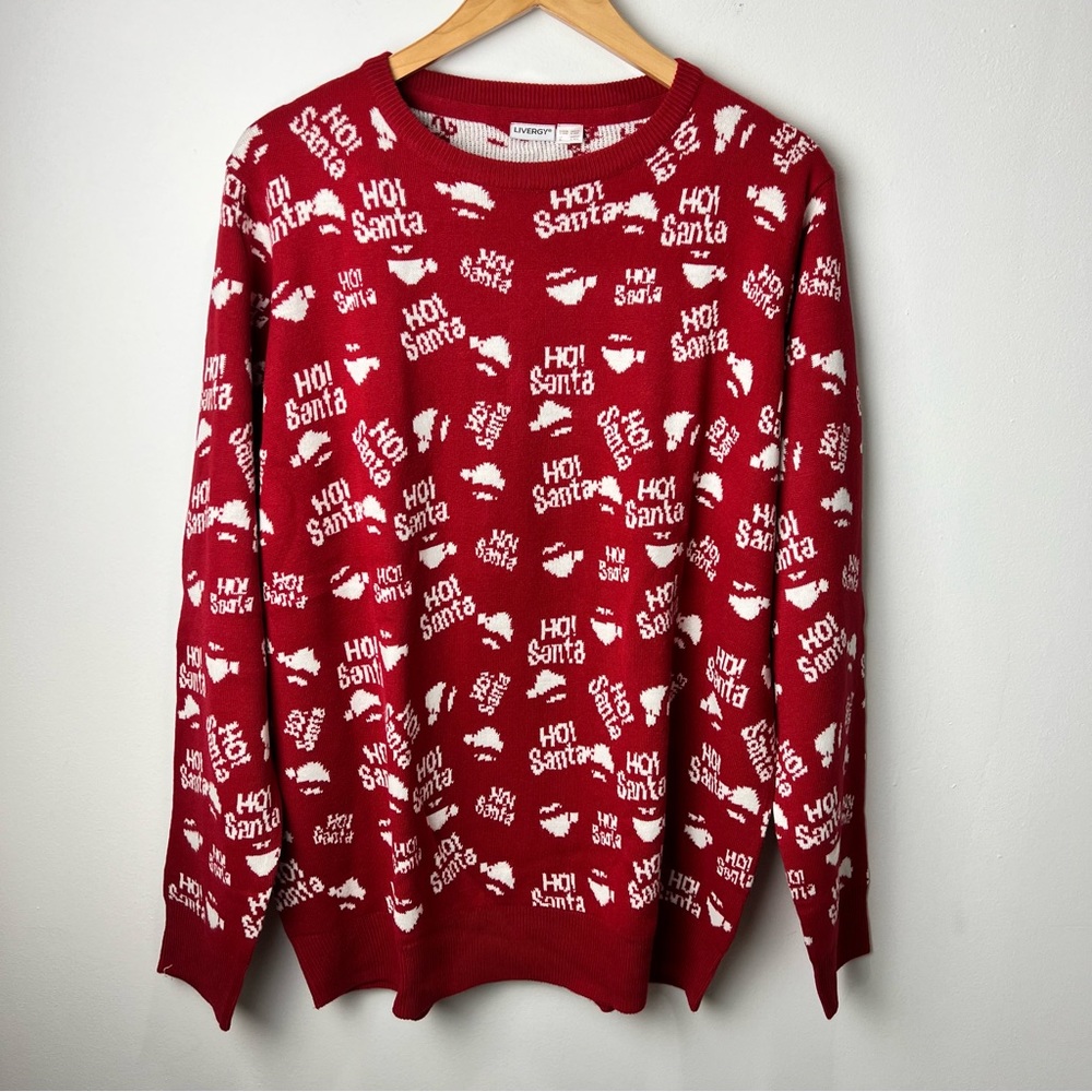 Mens Livergy Red Ho Santa Red Ugly Christmas Sweater Pullover Size XL New
